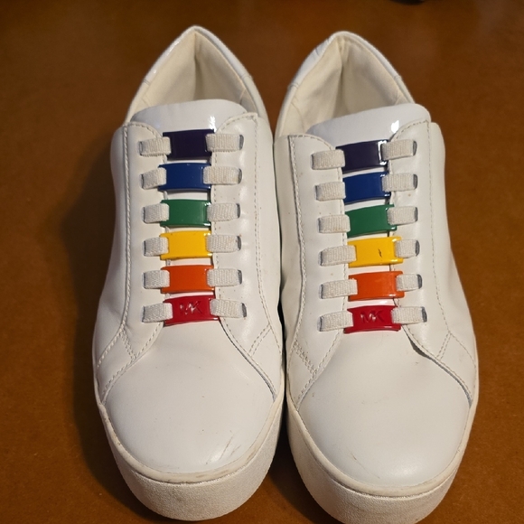 Michael Kors White Sneakers with Rainbow Accents - Picture 1 of 5